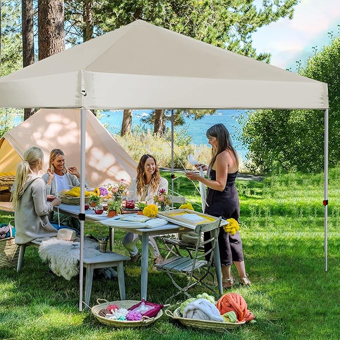 Pop Up Canopy Tent 8X8 FT,Easy Set-up Sade,Instant Shelter w/Canopy Cover,4 Ropes,Adjustable Straight Leg Heights Canopies,Outdoor Patio Tents for Parties,Commercial,Silver White