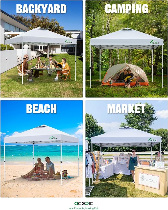 Acepic 8x8 Pop Up Canopy Tent,300D Silver-Coating Top,Pop Up Canopy Tent Instant Portable Shelter with Carry Bag, 8 Stakes
