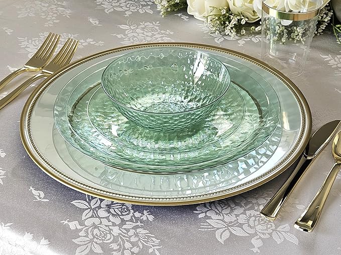 " OCCASIONS " 240 Plates Pack,(120 Guests) Heavyweight Premium Disposable Plastic Plates Set -120 x 10'' Dinner + 120 x 7'' Salad/Dessert (Coastal Clear Green)