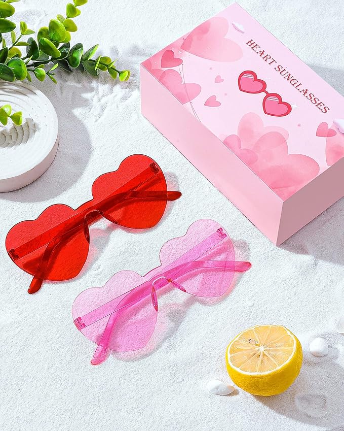 12 Pairs Heart Shaped Sunglasses Candy Color Rimless Fun Heart Glasses for Women Party Favors