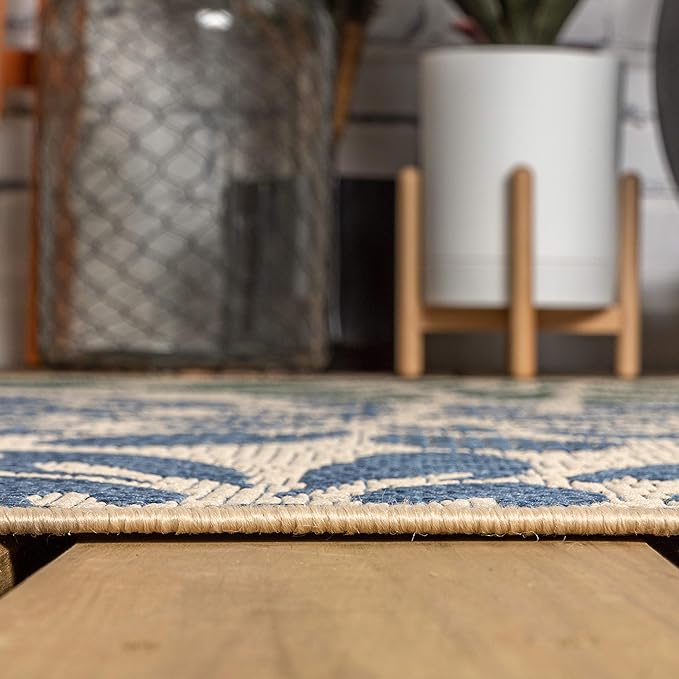 JONATHAN Y Floral Textured Weave Indoor Outdoor Runner Rug 2X20 Navy/Green, Zinnia Modern for Backyard, Patio, Porch, Easy-Cleaning, High Traffic, Pet-Friendly, Non-Shedding (SMB110B-220)