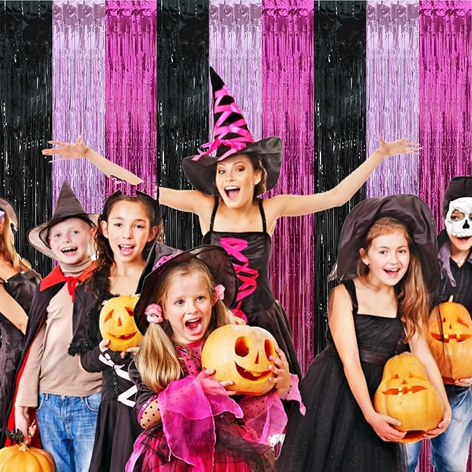 BEISHIDA 3Pcs Pink Black Hot Pink Door Streamer Colorful Backdrop Foil Fringe Tinsel Curtains Cartoon Mouse Backdrops for Birthday Baby Shower Children's Day Party Decoration (3.28 ft x 6.56 ft)