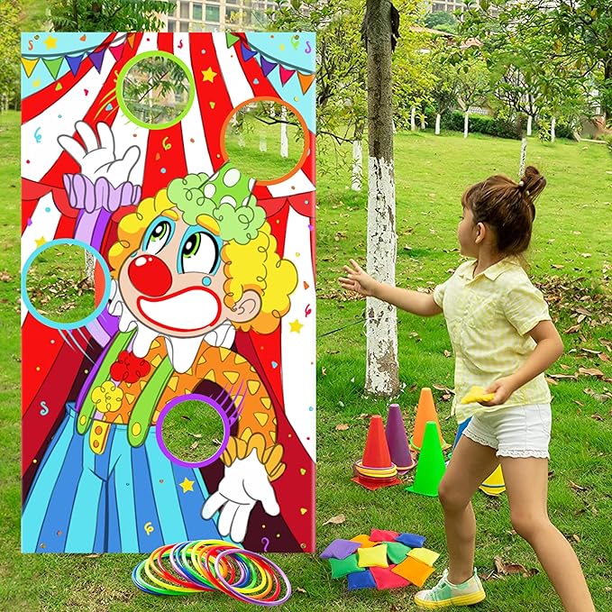 JOYIN 31PCS 3 in 1 Carnival Games, Easter Ring Toss Yard Set, Bean Bags, Cones - Outdoor Toys for Toddlers & Kids, Children's Indoor Play, Family Fun, Kids Party Cornhole Set, Lawn Games
