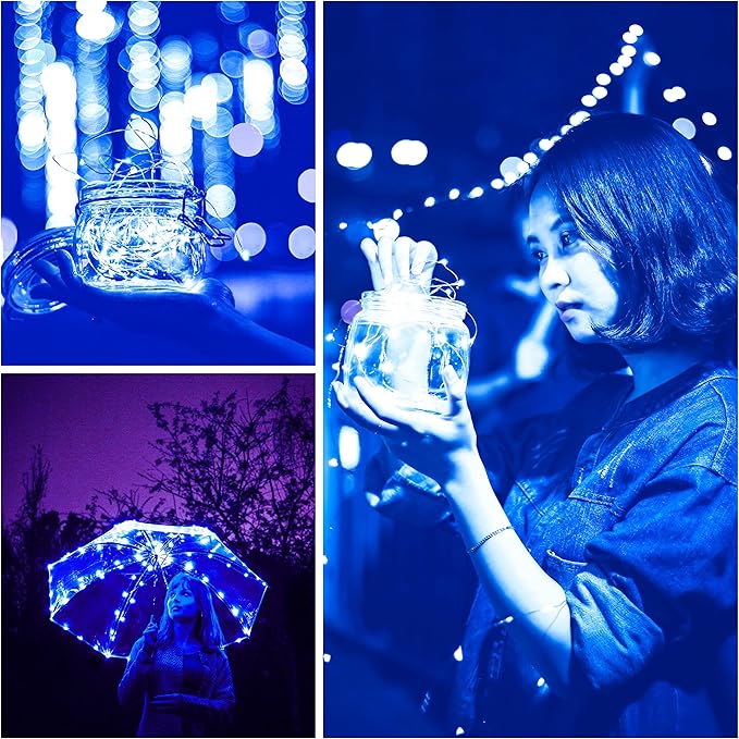 SmilingTown Starry Fairy String Lights 24 Pack 20 LED/Strand 7.2ft Firefly Copper Wire Lights Battery Powered Lights for Wedding Party Table Centerpiece Halloween Christmas Decorations (Blue)