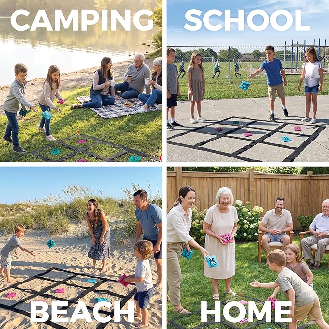 Giant Tic Tac Toe Outdoor Game - 4ft x 4ft Bean Bag Toss for Kids & Adults | 3 Game Modes, 12 Bean Bags | Yard Lawn Backyard Games for Family | Toss Across Field Day Camping | by ATODE
