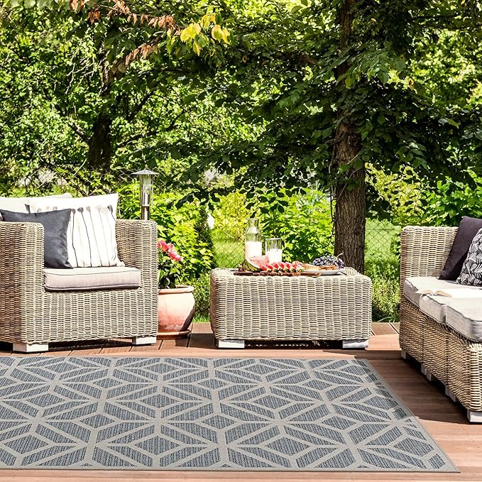 Rugshop Blue Contemporary Geometric Indoor/Outdoor Area Rug — Hose Washable for Living Room, Dining Room and Office, 10' x 14'