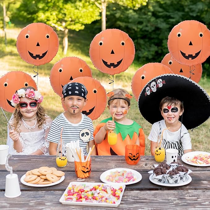 Cheerland Halloween Balloon Spooky Party Decorations Pumpkin Balloons Foil Cute Face Summerween Decor for Haunted House Baby Shower Classroom Gothic Horror Theme Birthday Party Supplies 8pcs