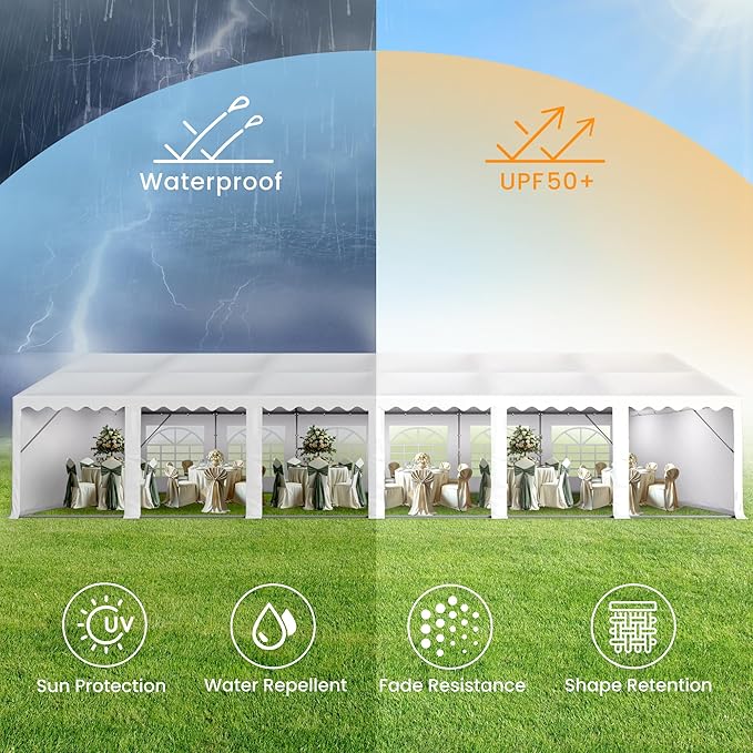 PHI VILLA 20x40 Outdoor Heavy Duty Party Tent, Large Commercial Canopy Wedding Event Tent with Removable Sidewalls & 7 Storage Bags for Patio Outdoor Garden Events, White