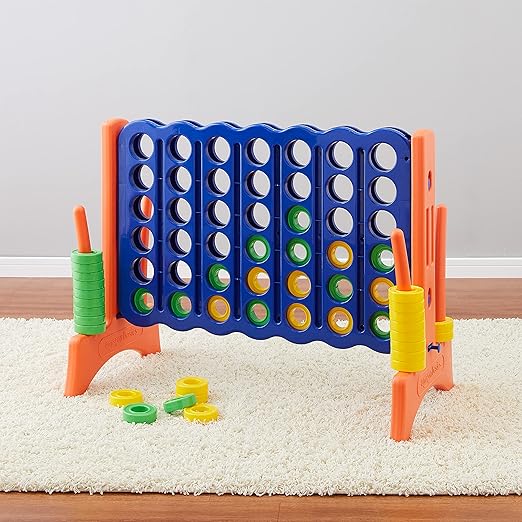 Amazon Basics Junior 4-to-Score Giant Premium Plastic Party Game for Kids & Adults, Indoor & Outdoor, BPA-Free with Carrying Bag, Blue, Yellow, Red, Green, Large
