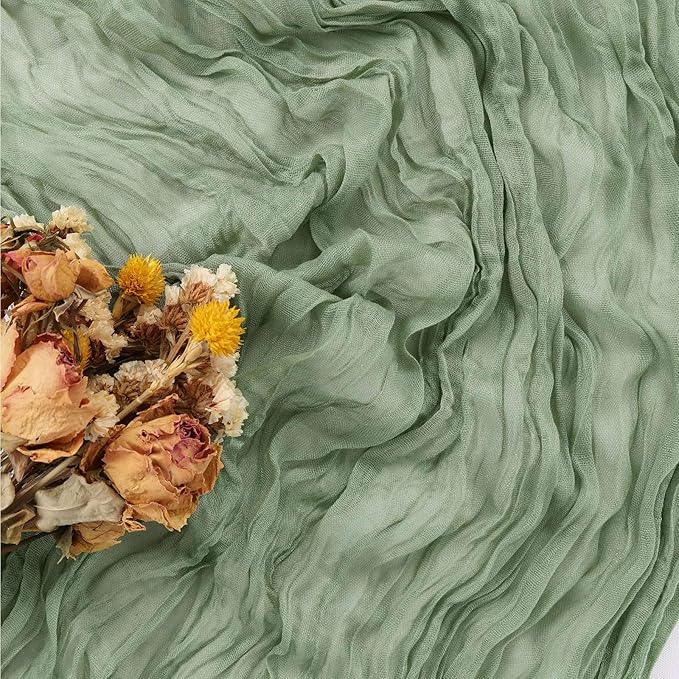 Sage Green Cheesecloth Table Runner 10FT Rustic Sheer Gauze Table Runners 120 Inch Boho Cheese Cloth Table Decorations for Wedding Bridal Spring Baby Shower Home Decor