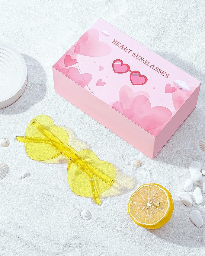 12 Pairs Heart Shaped Sunglasses Candy Color Rimless Fun Heart Glasses for Women Party Favors