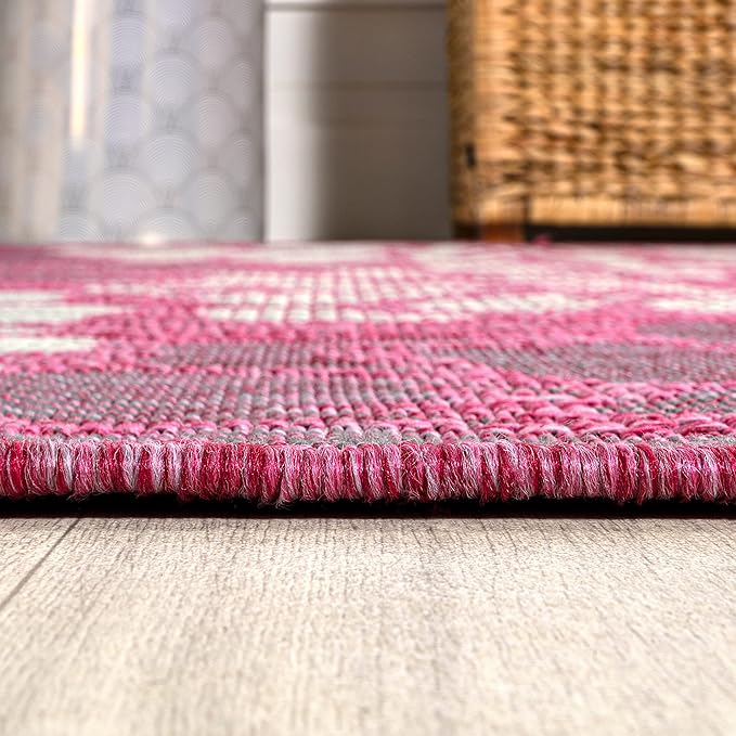 JONATHAN Y Floral Textured Weave Indoor Outdoor Runner Rug 2X8 Fuchsia/Light Gray, Zinnia Modern for Backyard, Patio, Porch, Easy-Cleaning, High Traffic, Pet-Friendly, Non-Shedding (SMB110F-28)
