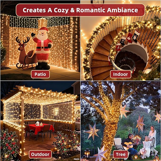 300LED 75FT Christmas Lights Indoor, LED Christmas Tree Decoration Lights with 12 Modes & Timer Memory, Dimmable Plug In Waterproof LED Xmas Light for Yard Trees Wedding Party Holiday Warm White