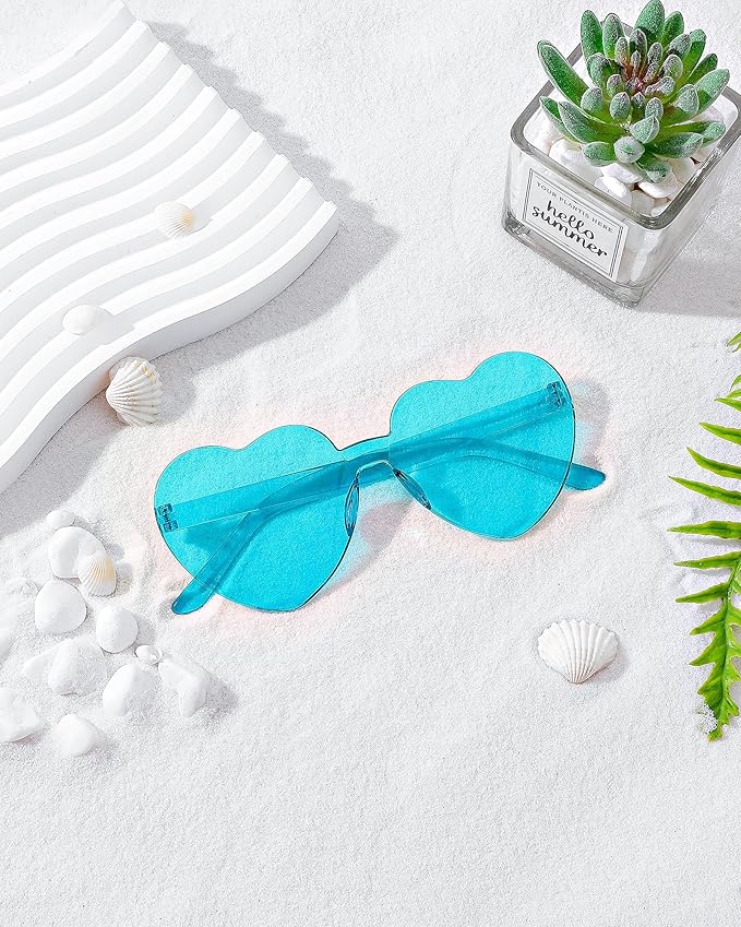 20 Pairs Heart Shaped Sunglasses Bulk, Colorful Rimless Fun Heart Sunglasses for Women Party Favors