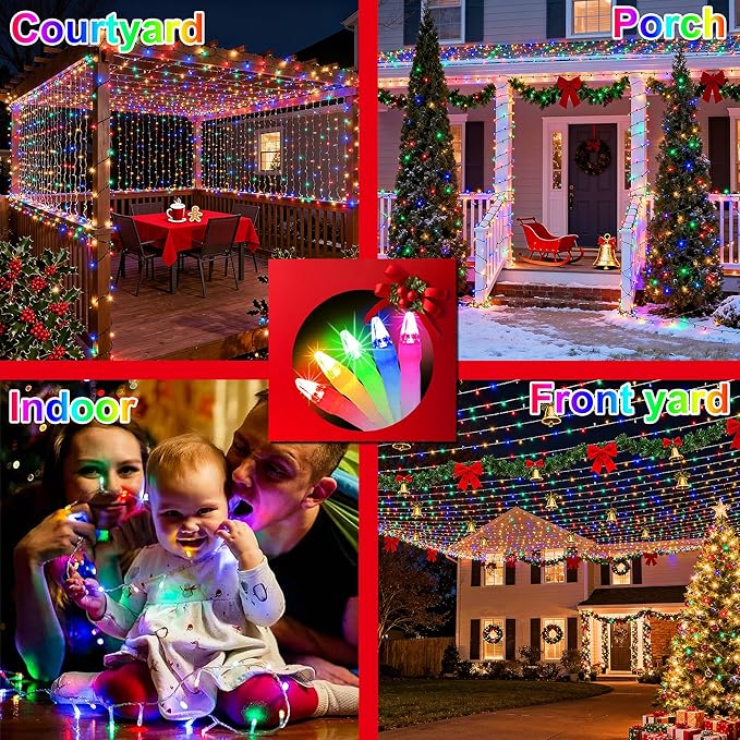 1500LED Christmas Lights Outdoor Use, 470ft 12 Modes Multicolor LED String Lights with Timer Dimmable, Waterproof Christmas Lights for Tree Wedding Xmas Patio Balcony Garden Decor Multicolor