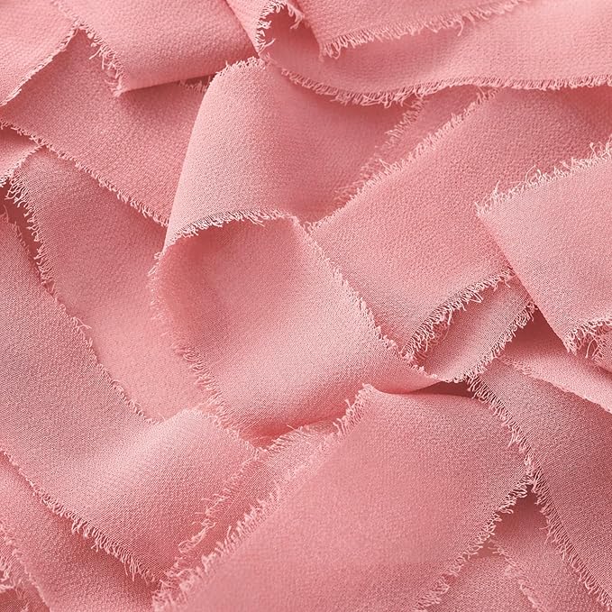 DORIS HOME Dusty Rose Chiffon Ribbon for Flower Bouquet, 1" x21Yd Fabric Ribbon for Gift Wrapping, Handmade Frayed Ribbon for Wedding Invitations/Christmas Decorations