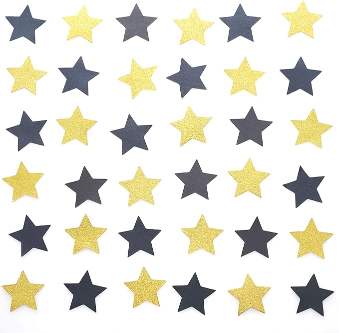 Glitter Five Stars Table Confetti Decor - Black Gold Wild One 1st Birthday Graduation Party Twinkle Stars Confetti Sequins Wedding New Years Party Confetti Sprinkles Decoration, 200pc