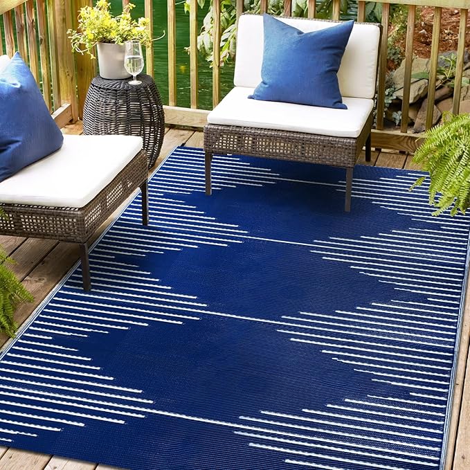 Falflor Waterproof Outdoor Rug 9x12 Reversible Plastic Straw Rug Patio Rug Large Outdoor Mat Outdoor Patio Rug for RV Camping Backyard Deck Picnic Balcony Beach