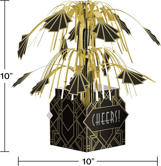 Creative Converting Centerpiece, 9" x 10", Black and Gold