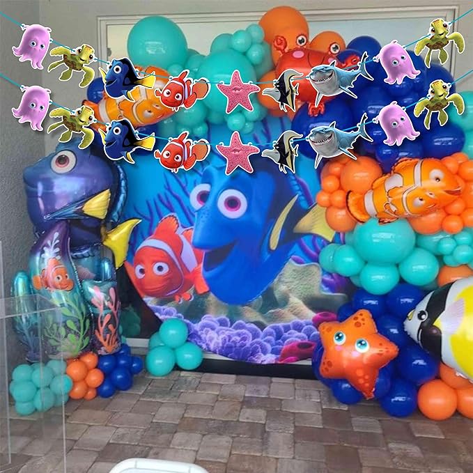 Findng Nmo Garland Decoration - Ocean Theme Party Decor | Underwater Celebration Garland | Fun Clownfish Hanging Decoration for Birthday Events