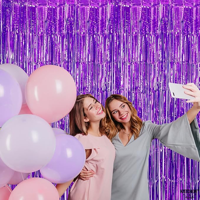 KatchOn, Metallic Purple Foil Fringe Curtain 3.2x8 Ft, Pack of 2 | Streamer Backdrops for Purple Birthday Decorations, Mermaid Birthday Decor for Home | Backdrops for Graduation Decorations 2026