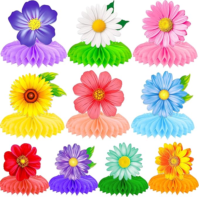 10pcs Summer Flower Honeycomb Centerpieces Multicolor Sunflower Daisy Table Decorations Floral Centerpiece Decor for Spring Summer Baby Shower Birthday Party Supplies