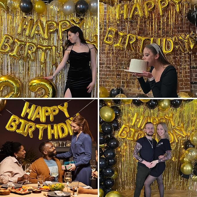 Gold Happy Birthday Balloon Banner, 16 Inch Foil Mylar Happy Birthday Balloons Letters, Reusable Gold Happy Birthday Sign, Golden Birthday Decorations for Women, Men, Boys and Girls