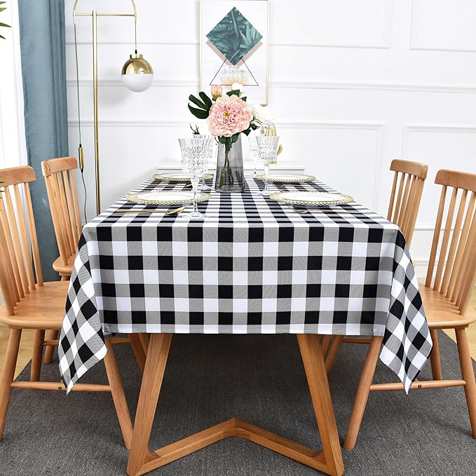 Classic Gingham Plaid Tablecloth Fabric - Rectangular 58x102 Inch Water Resistant Checked Table Cloth for Indoor/Outdoor Use - Table Cover for Kitchen, Picnics, Gardens, and Parties