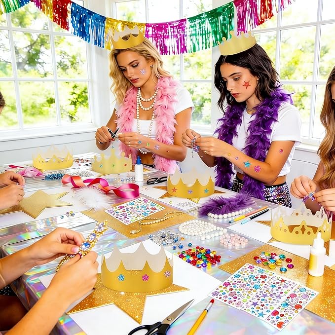 Thirty and Thirsty Gold Paper Crowns Princess DIY Birthday Party Crown Hats with Gem Stickers Fancy Birthday Craft to Decorate School Classroom Prince Princess Party Supplies Favors
