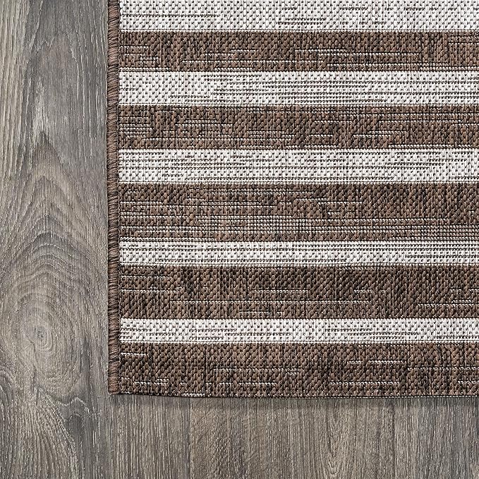 JONATHAN Y Offset Stripe Indoor Outdoor Area Rug 8X10 Brown/Beige, Sukie Modern for Backyard, Patio, Porch, Easy-Cleaning, High Traffic, Pet-Friendly, Non-Shedding (SMB133B-8)