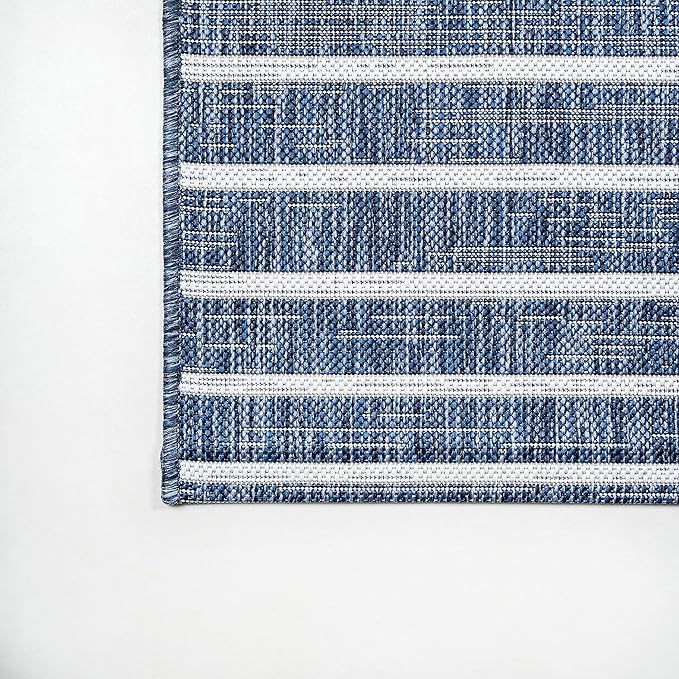 JONATHAN Y Offset Stripe Indoor Outdoor Area Rug 4X6 Blue/Ivory, Sukie Modern for Backyard, Patio, Porch, Easy-Cleaning, High Traffic, Pet-Friendly, Non-Shedding (SMB133D-4)