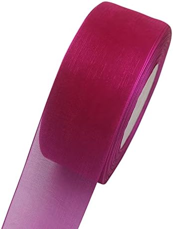 Chenkou Craft Solid Organza Ribbon 1 Roll 50 Yards Fuschia Craft Bow Birthday Party Decoration Packing Ribbons (Fuschia, 1 1/2"(40mm))
