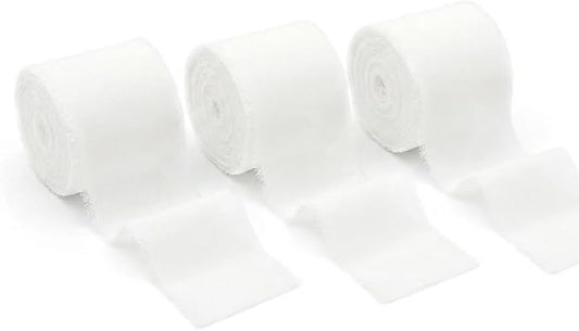 Handmade Chiffon Silk Ribbon 1.5 inch Wide - 3 Rolls Total 21 Yards Frayed Edges for Wedding Bouquets, Invitations, Gift Wrapping, Bridal Decor and Crafts (White)