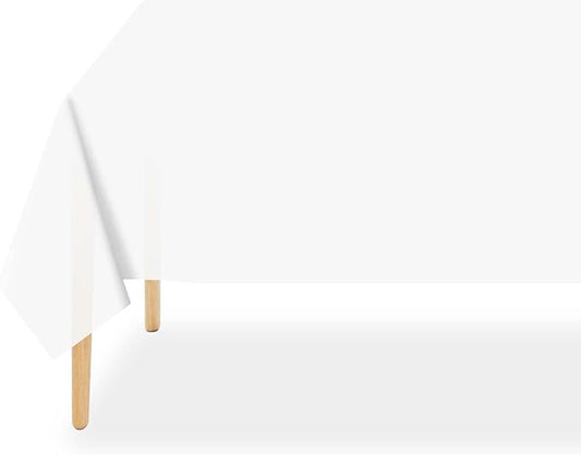 QIKSION White Plastic Table Cloth Disposable 6 Pack, 54 x 108 Inch Tablecloths for Party, Picnic, Birthday, Rectangle Table Cover