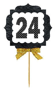 24th Birthday Anniversary Gold Ribbon Novelty Cupcake Appetizer Decoration Toppers / Picks -12ct