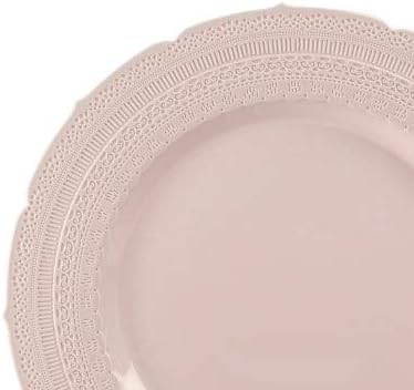 " OCCASIONS " 240 Plates Pack,(120 Guests) Extra Heavyweight Vintage Wedding Disposable/Reusable Plastic Plates 120x11'' Dinner+120 x 8.25'' Salad/Dessert Plate (Chateau Blush Pink)