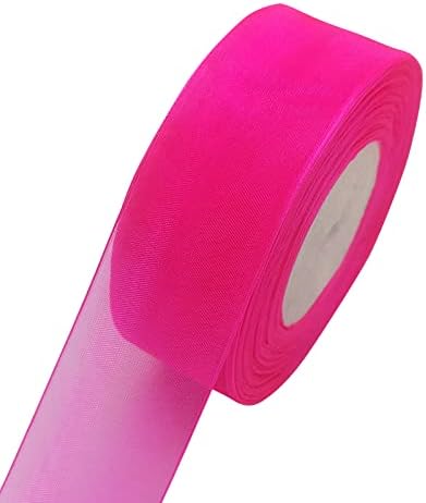Chenkou Craft Solid Organza Ribbon 1 Roll 50 Yards Hot-Pink 2" (50mm) Birthday Craft Bow Party Decoration Packing Ribbons (Hot Pink, 2"(50mm))