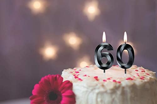Bailym Black 60th Birthday Candles, Number 60 Cake Topper for Birthday Decorations Party Decoration