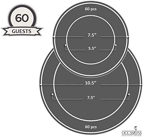 " OCCASIONS " 120 Plates Pack,(60 Guests) Heavyweight Premium Wedding Party Disposable Plastic Plates Set -60 x 10.5'' Dinner + 60 x 7.5'' Salad/Dessert (Ritz Blush and Gold)