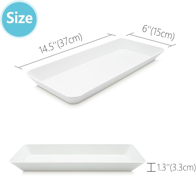 Serving Tray Platter Rectangle, 2 Pcs Long Narrow Food Tray for Veggie Fruit Snack Dessert, Plastic White Food Trays for Party Supplies Display, Rectangular Platters for Serving Food, BPA Free