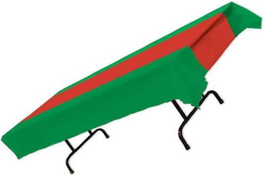 Beistle Red & Green Striped Tablecover, 54” x 108” – Plastic Table Cloth, Rectangular Tablecloth, Table Covers for Party, Holiday Party Supplies, Christmas Decorations