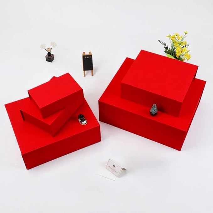 UoeRing 1 Pcs Red Gift Box 11.5x8x4 inch Luxury Gift Box for Presents with Magnetic Lid Collapsible,Valentine's Day,Christmas,Contains Card, Ribbon, Tissue Paper,Shredded Paper Fille