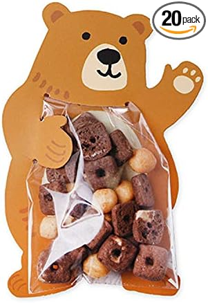 UnnFiko Mini 'Candy' Bags {20 Pack} Paper Party Favor Treat Bags for Cookies, Candy Buffet, Baby Shower- Halloween/Wedding/Birthday Party Favor Bags (Bear, 20-Pack)