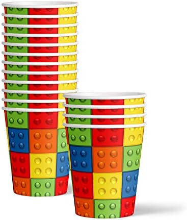Building Blocks Birthday Party Supplies Set Plates Napkins Cups Tableware Kit for 16