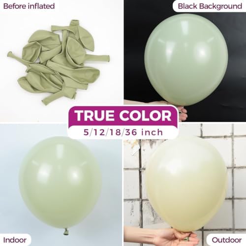 Bezente Sage Green Balloons Latex Party Balloons 30 Pack 18 inch Large