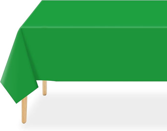 QIKSION Green Plastic Table Cloth Disposable 12 Pack, 54 x 108 Inch Tablecloths for St Patricks Day, Birthday Party, Christmas Decorations, Rectangle Table Cover