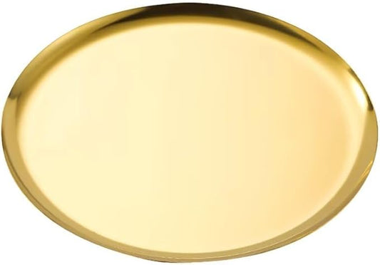 Serving Trays 7.9in Stainless Steel Decorative Tray Round Light Gold Tray for Kitchen Wedding Party Coffee Table