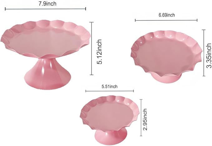 3 Pcs Metal Cake Stand Set, Scalloped Edge Cupcake Tray Dessert Display Platter, Decorative Serving Stand for Wedding, Birthday, Tea Party,Baby Show (Pink)