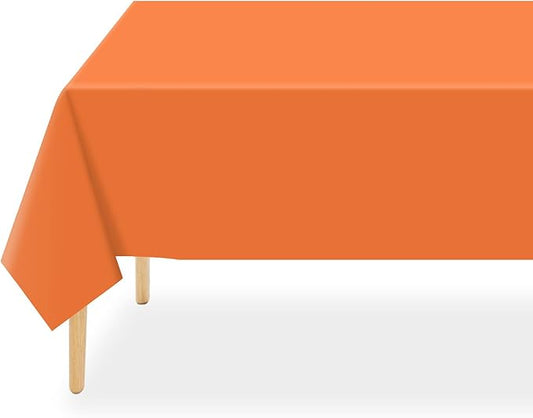 QIKSION Orange Plastic Table Cloth Disposable 3 Pack, 54 x 108 Inch Tablecloths for Party, Graduation, Halloween, Thanksgiving Decorations, Harvest, Fall, Rectangle Table Cover