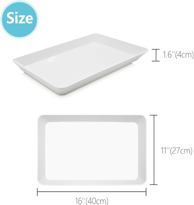 Serving Tray Platter, 6 Pcs Food Tray for Veggie Fruit Snack Dessert Cookie Cheese, Food Trays for Party Supplies Display, Plastic Platters for Serving Food, Large White Trays, BPA Free